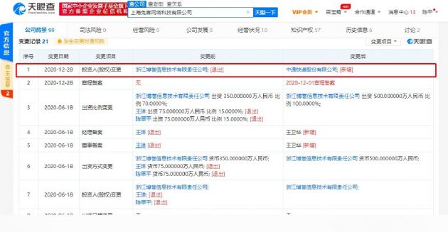中通快遞全資控股兔喜快遞超市關聯公司，上海網絡技術轉讓完成